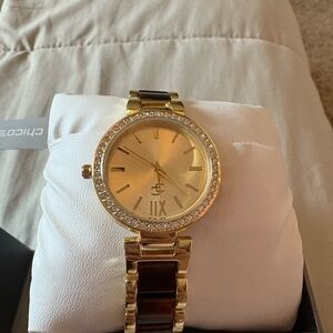 Chico's Gold and Brown Women's Watch with Crystal Accents